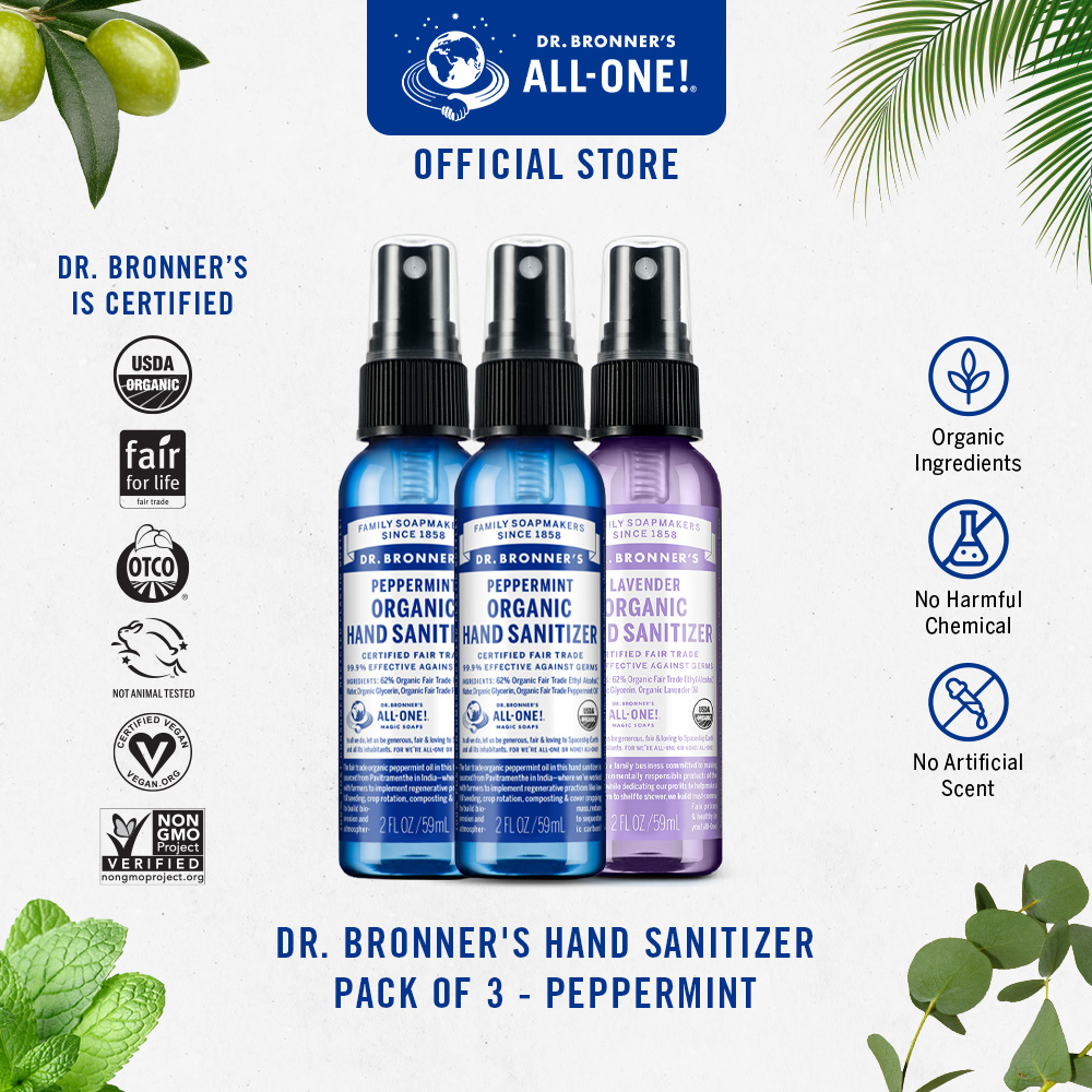 Jual Dr.Bronner's Hand Sanitizer Pack Of 3 Peppermint Shopee Indonesia