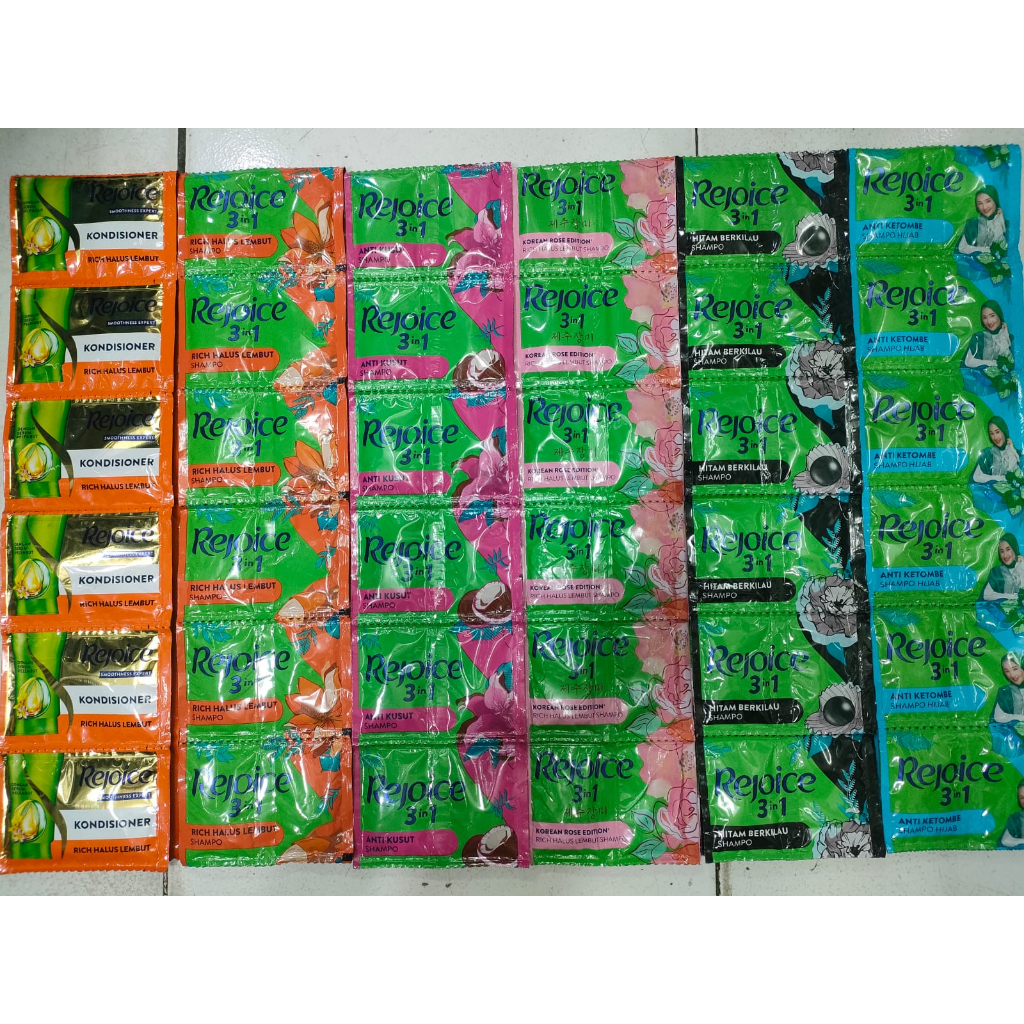 Jual { 1 renceng isi 12 } SHAMPOO Rejoice 3in1 Kemasan Sachet 10ml ...