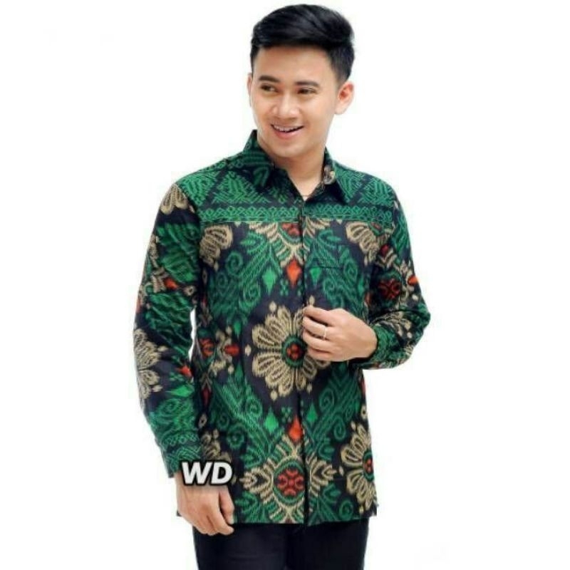 Jual Kemeja Batik Pria Motif Kawung Sage Green Baju Batik Hijau Series