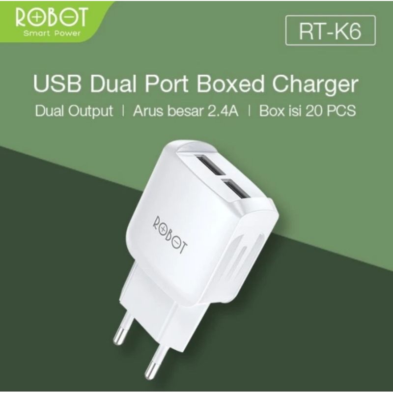 Jual Robot RT-K6 Batok Charger / Kepala Travel Adaptor 2.4A 2 Output ...