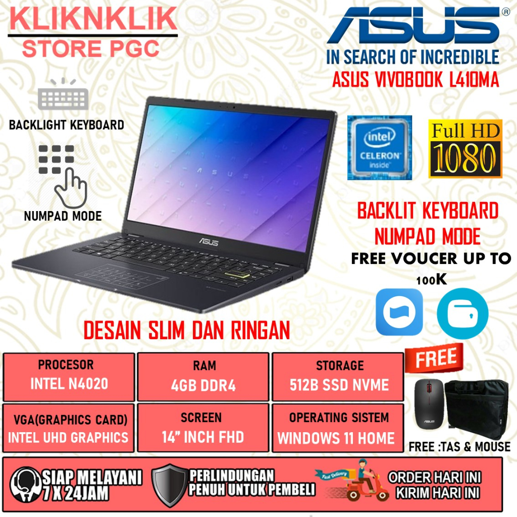 Jual Laptop Asus Vivobook L410ma Intel N4020 Ram 4gb 256gb Ssd 512gb Ssd Fhd Windows 10 Black 8473