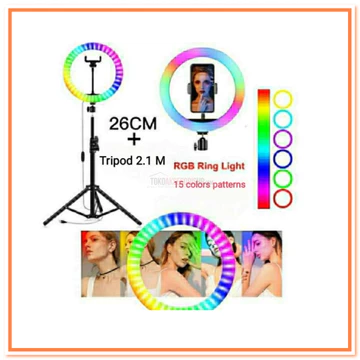 Ring Light Rgb 26Cm 33Cm With Tripod 2.1M Lampu Selfie Set Live Vlog Makeup Lighting