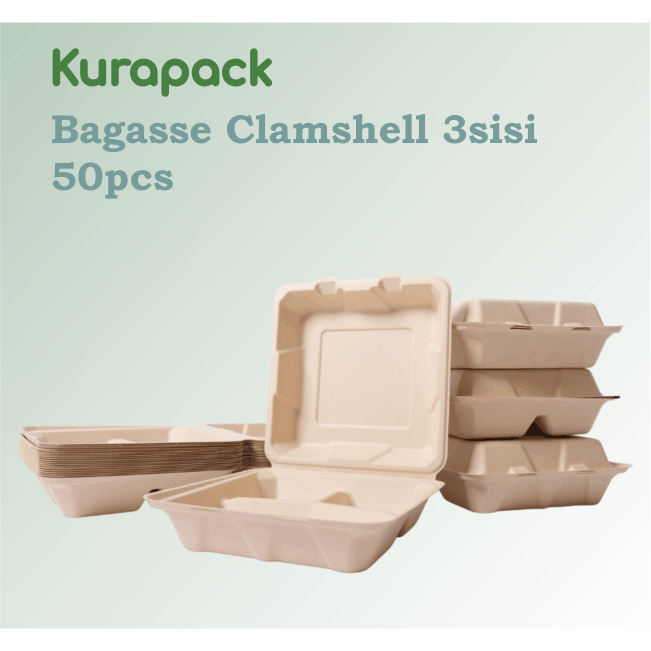 Jual Bagasse Clamshell 3 sisi Eco Friendly Serat Bambu Biodegradable ...