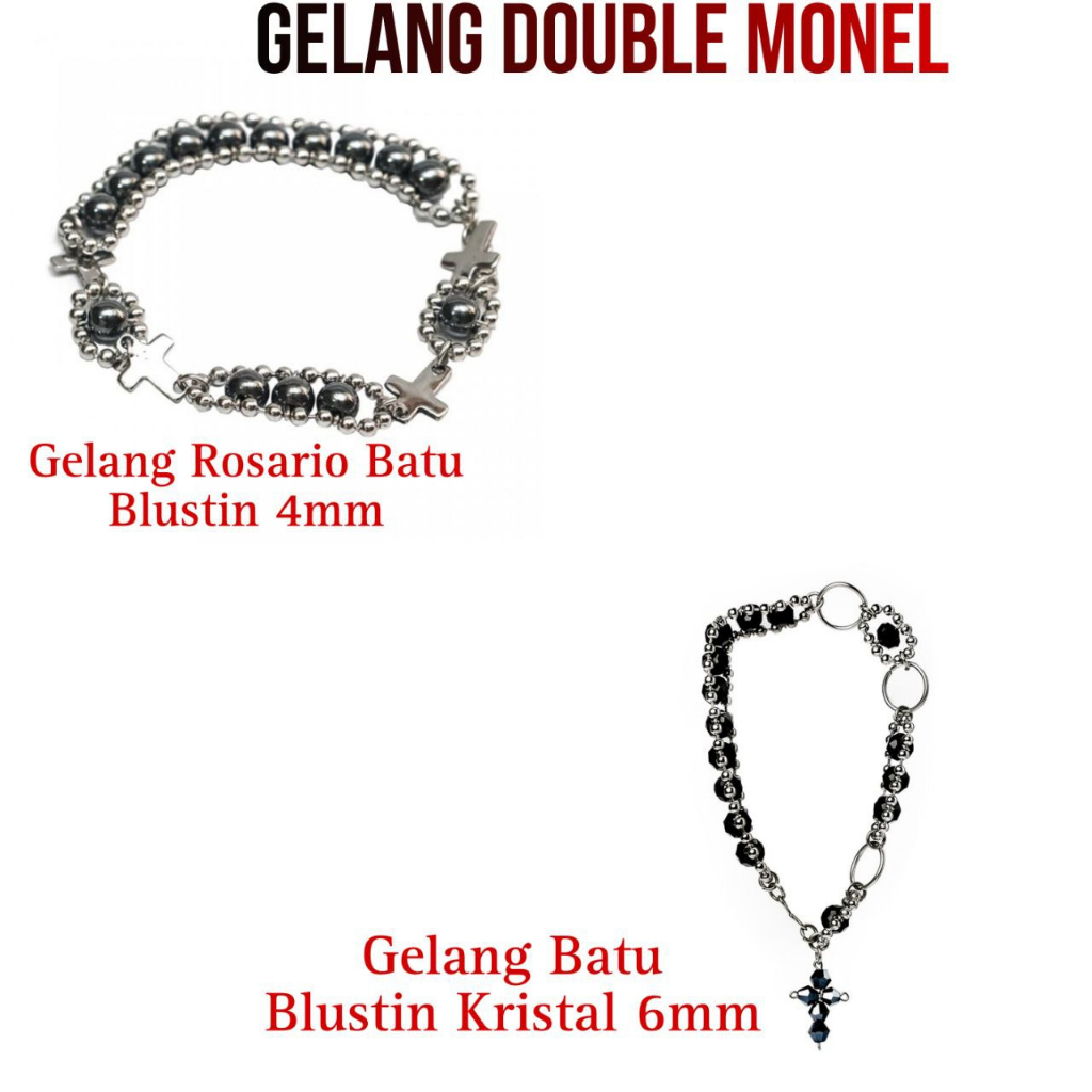 Jual Rosario Gelang Batu Blustin Bulat Double Monel Aksesoris Rohani Gelang Blustin Kristal