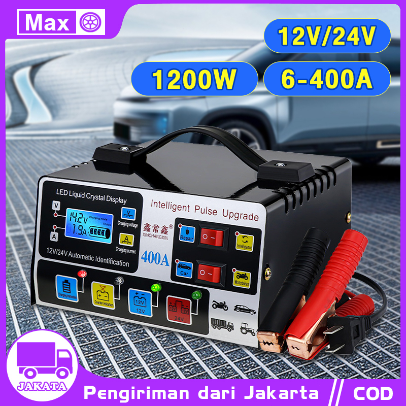 Jual Charger Aki Mobil Motor Kering Dan Basah 12V 24V 10A LCD Indicator