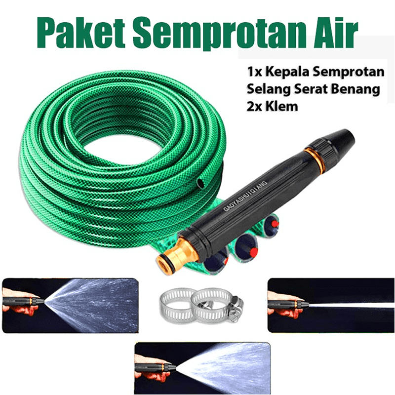 Paket Selang  3/4" Panjang 15 Meter Semprotan Upgrade Kuningan - Selang Semprotan Air Kuningan Cuci Motor - Paket Semprotan Cuci Motor Mobil Siram Tanaman