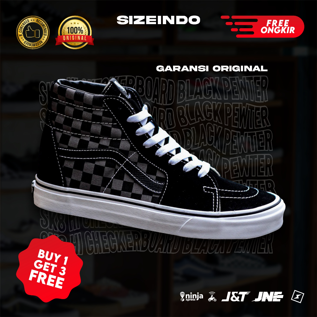 Jual VANS SK8 HI CHECKERBOARD BLACK PEWTER ORIGINAL Shopee Indonesia