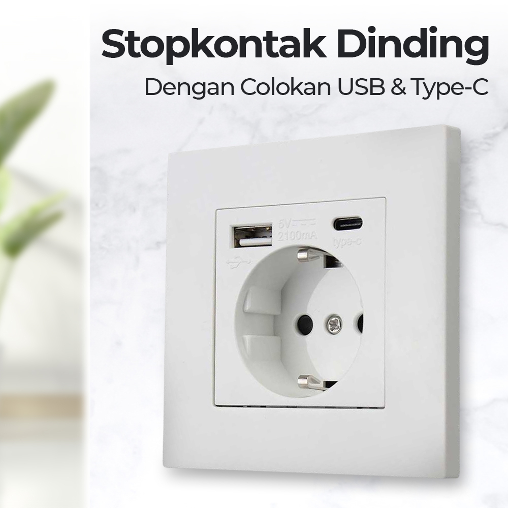 Jual Honbi Stop kontak Dinding USB Type-C 16A Soket Listrik Square Wall ...