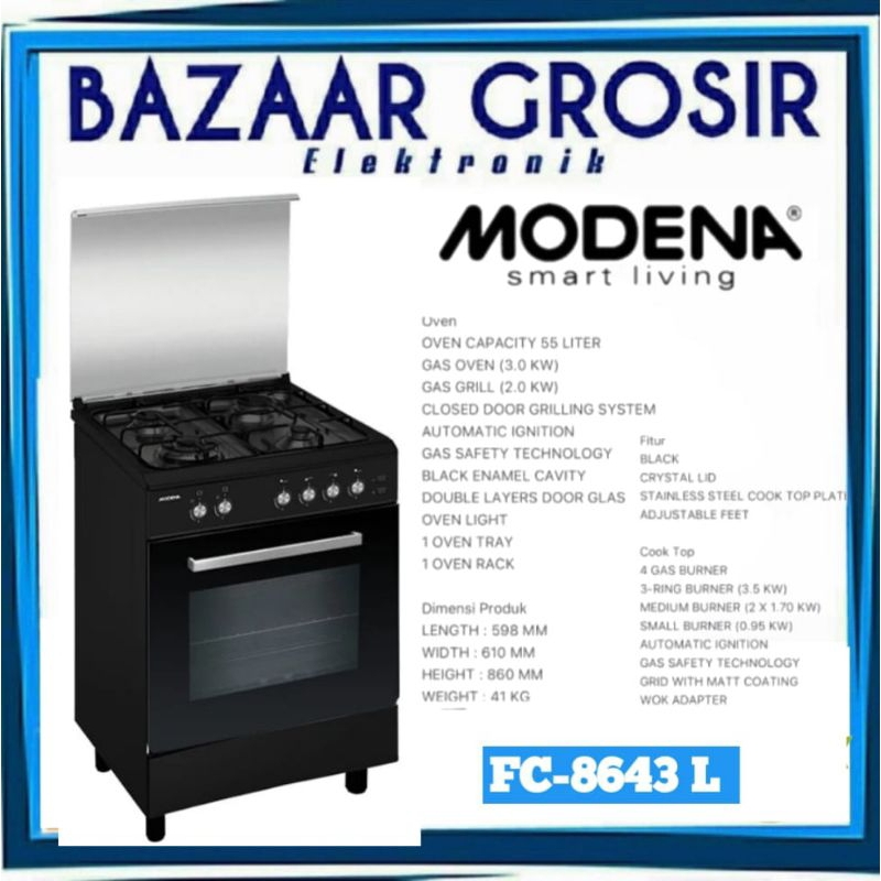 Jual KOMPOR FRESTANDING MODENA FC 8643 L / FC8643L KOMPOR STANDING 60CM ...