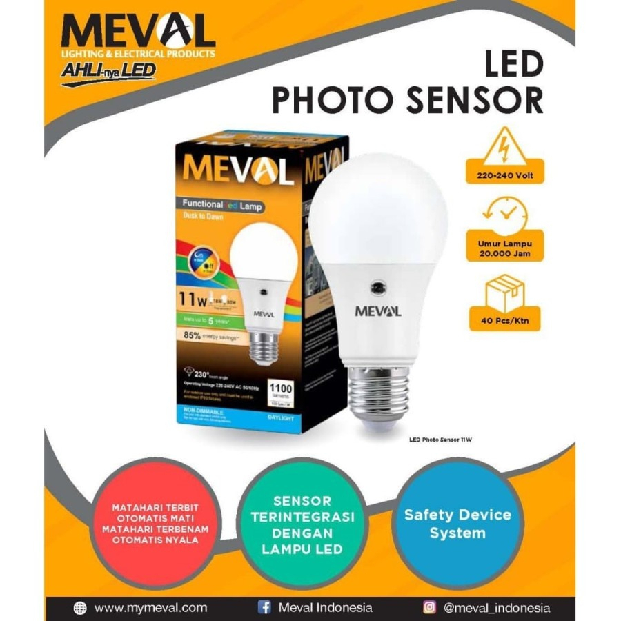 Jual MEVAL LED PHOTO SENSOR 11W/ LAMPU SENSOR CAHAYA MEVAL 11 WATT ...