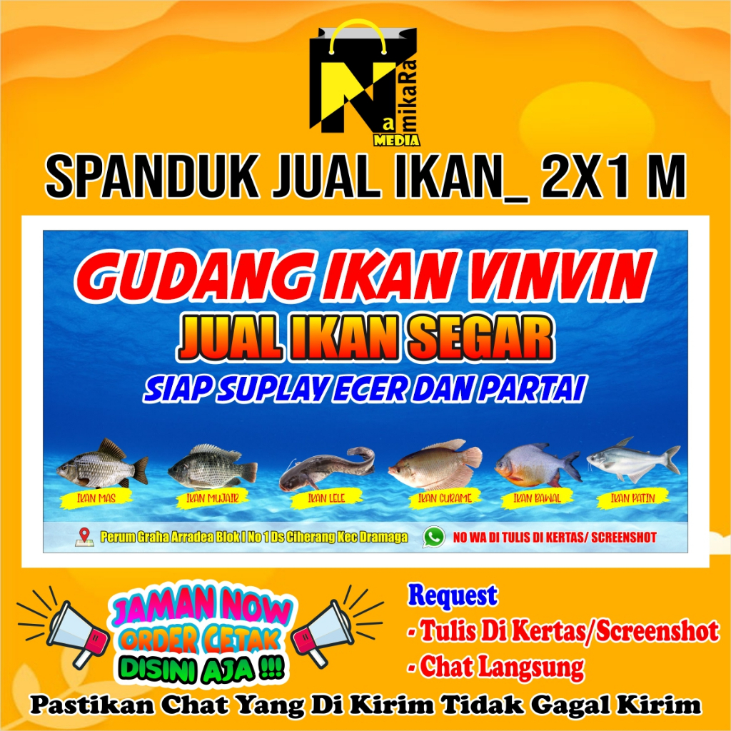 Jual Spanduk banenr jual ikan segar terbaru paling keren ukuran 2x1 M