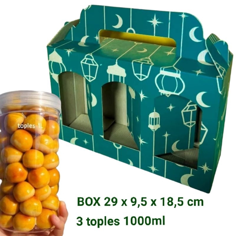 Jual BOX LEBARAN UNTUK 3 TOPLES 1000ML - box hampers - dus kue kering ...