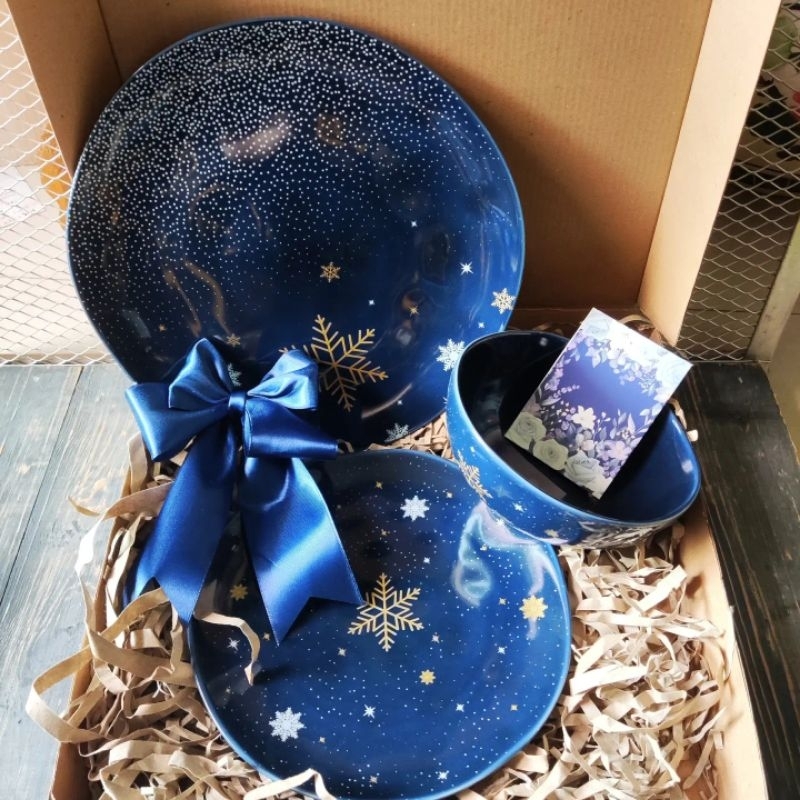 Jual Hamper Dinner Set Keramik Premium Snow Flake Blue | Shopee Indonesia