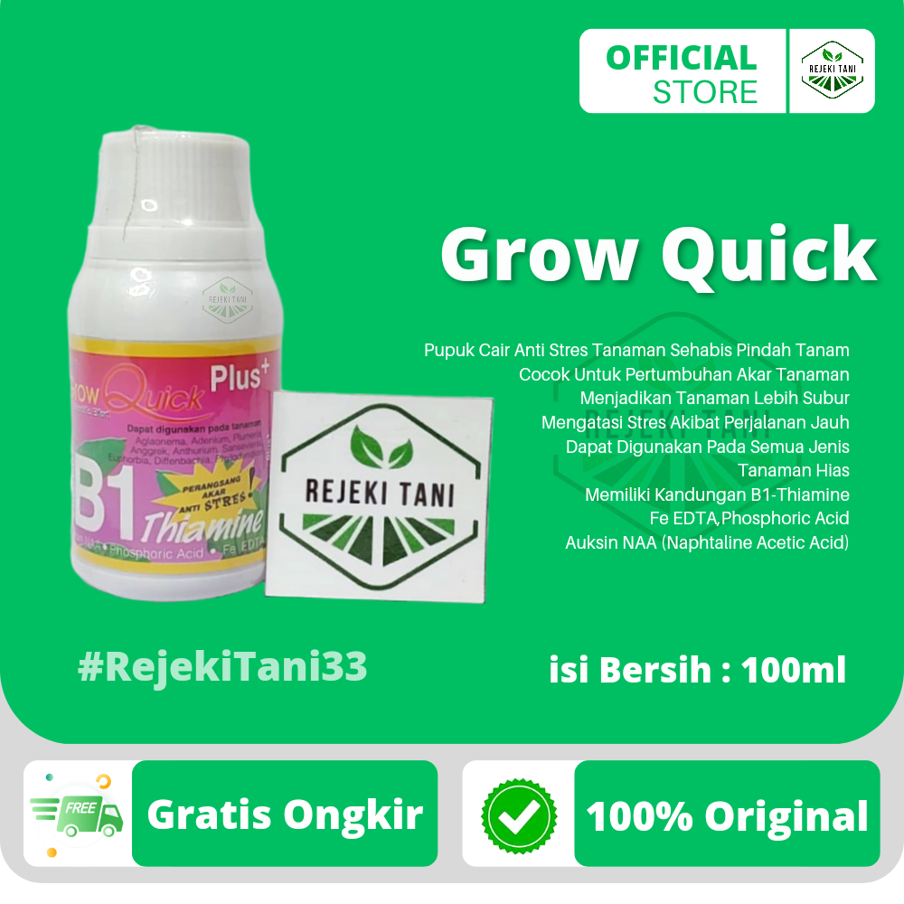 Jual Pupuk Vitamin B1 Grow Quick Plus 100ml Perangsang Akar Anti Stres ...