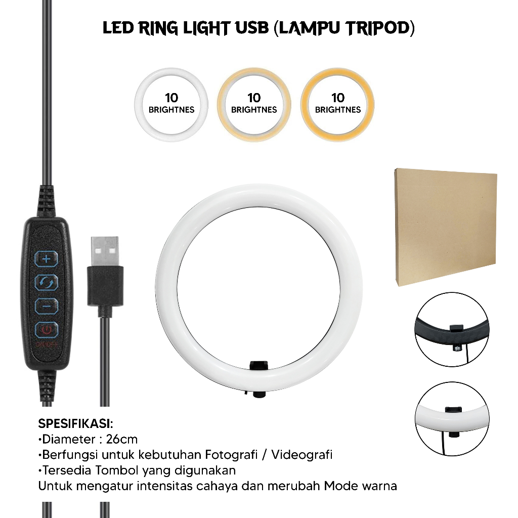 Jual Ringlight Ring Light 26cm LED Lampu Selfie Vlogger Livestream 26
