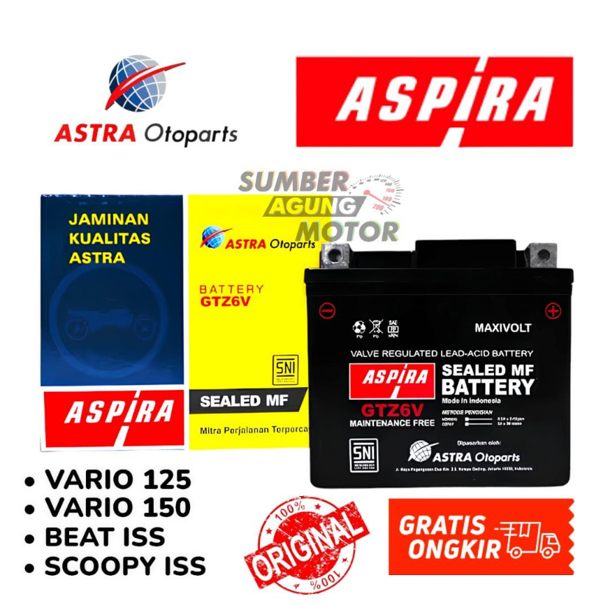 Jual Aki ASPIRA GTZ6V Aki Motor Beat ISS Vario 125 150 Mio M3 Sonic CBR