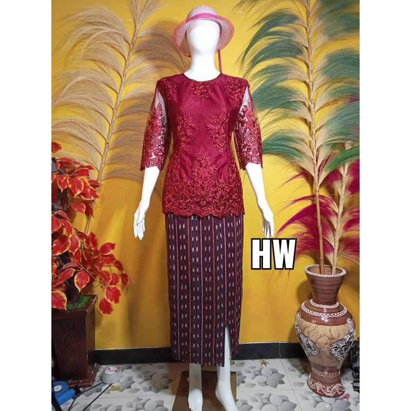 Jual STELAN ROK BLUS BROKAT MERAH MAROON | Shopee Indonesia