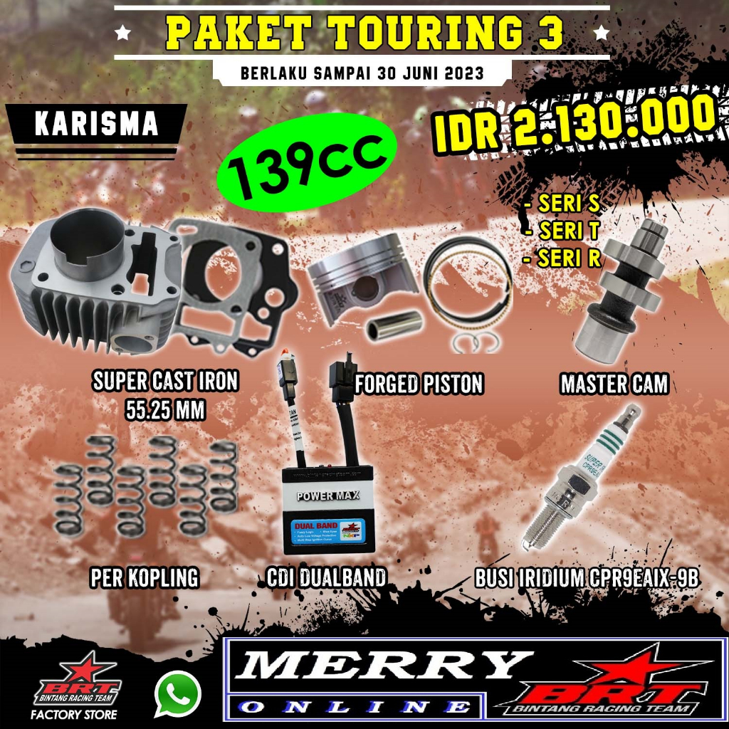 Jual Paket Bore Up BRT Touring 3 Karisma Supra X 125 Kirana Blok Piston 139cc Shopee Indonesia