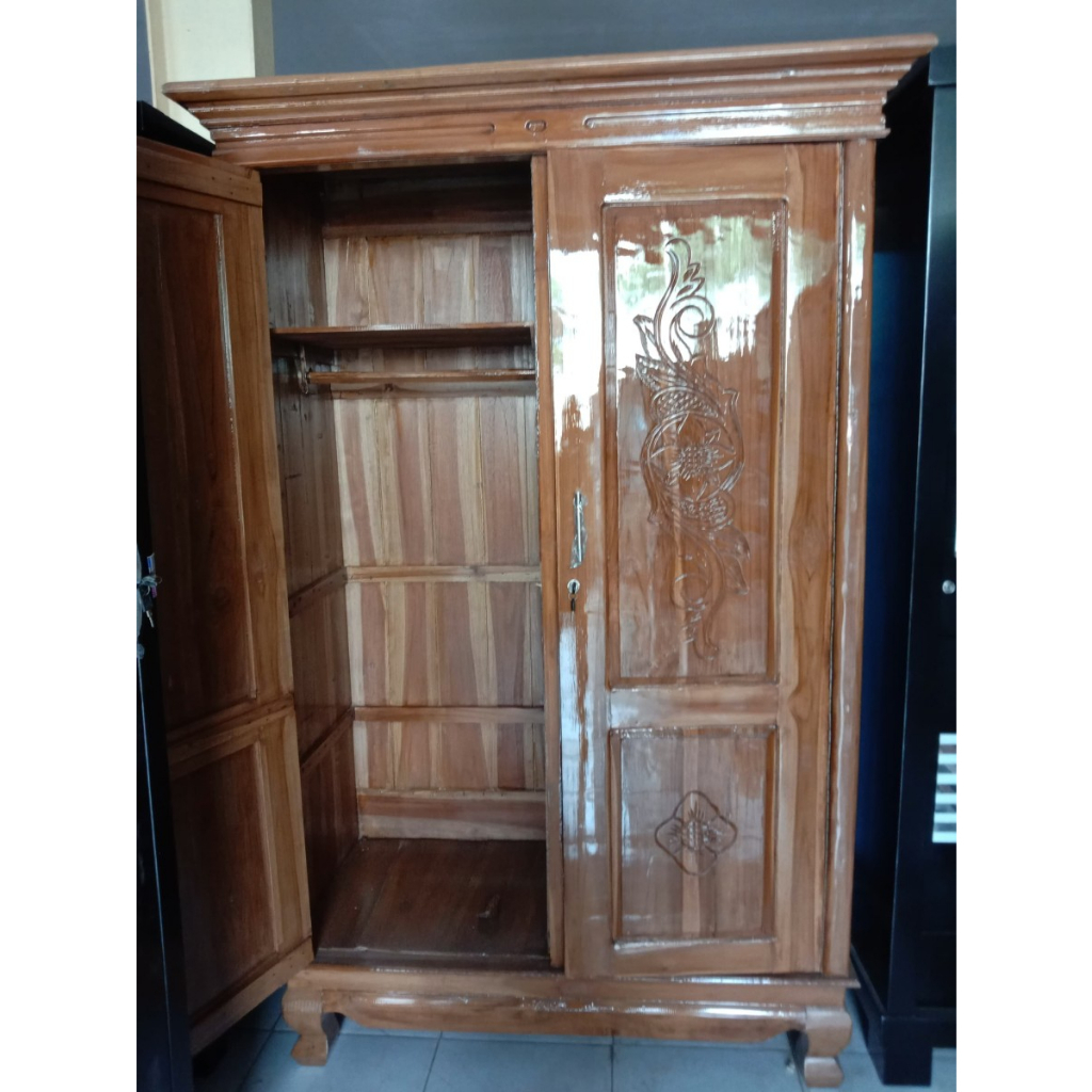 Jual Lemari Pakaian Kayu Jati Klender 2 Pintu | Shopee Indonesia