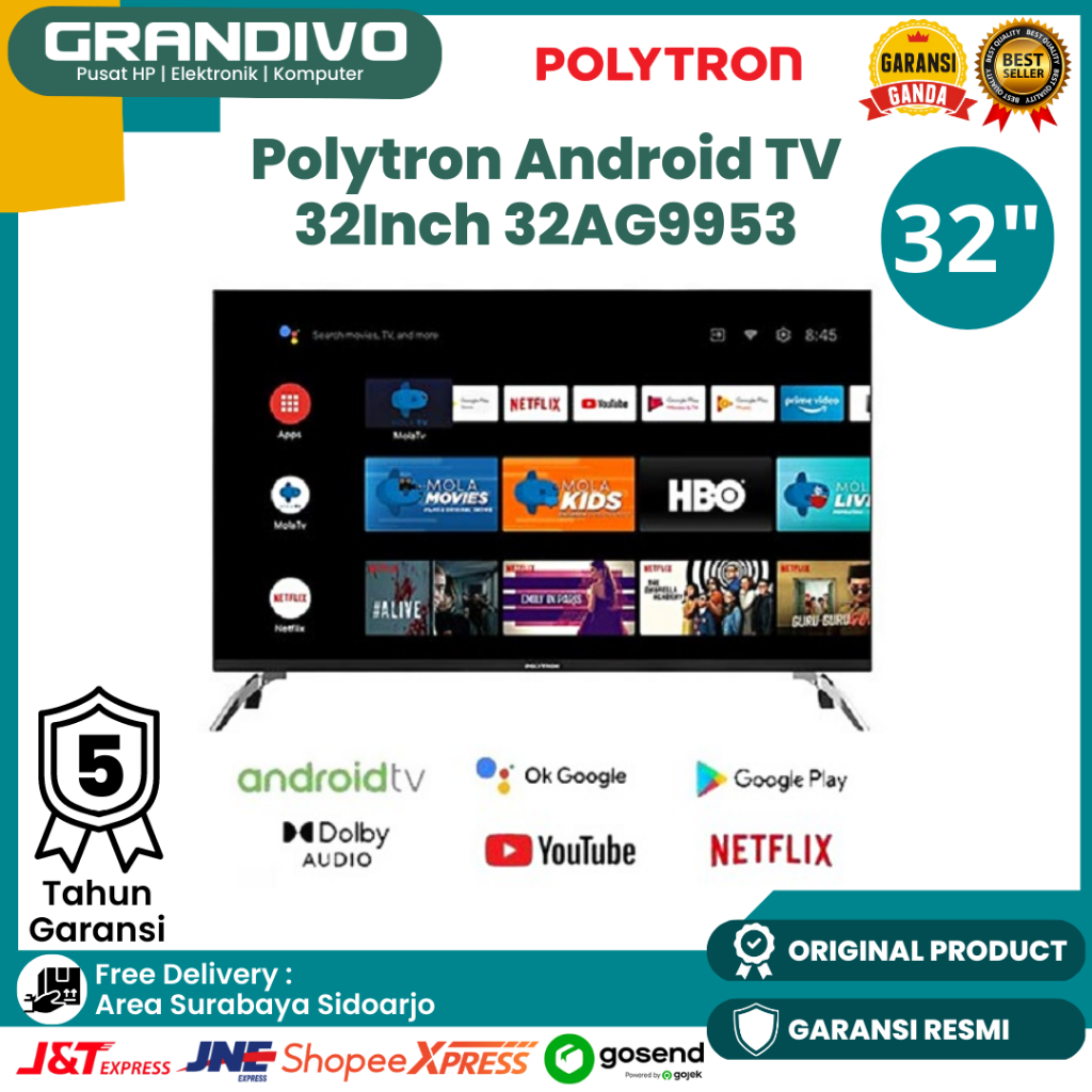 Jual Polytron Android TV 32 Inch 32AG9953 FREE Mola TV 12 Bulan Garansi