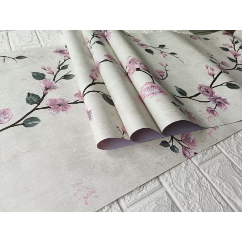 Jual Wallpaper Stiker Dinding Bunga Sakura Pink Dasar Putih Gading