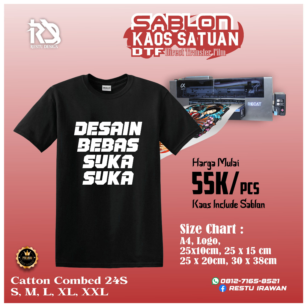 Jual Baju Kaos Sablon Custom Satuan Foto Nama Tulisan Kata Kata