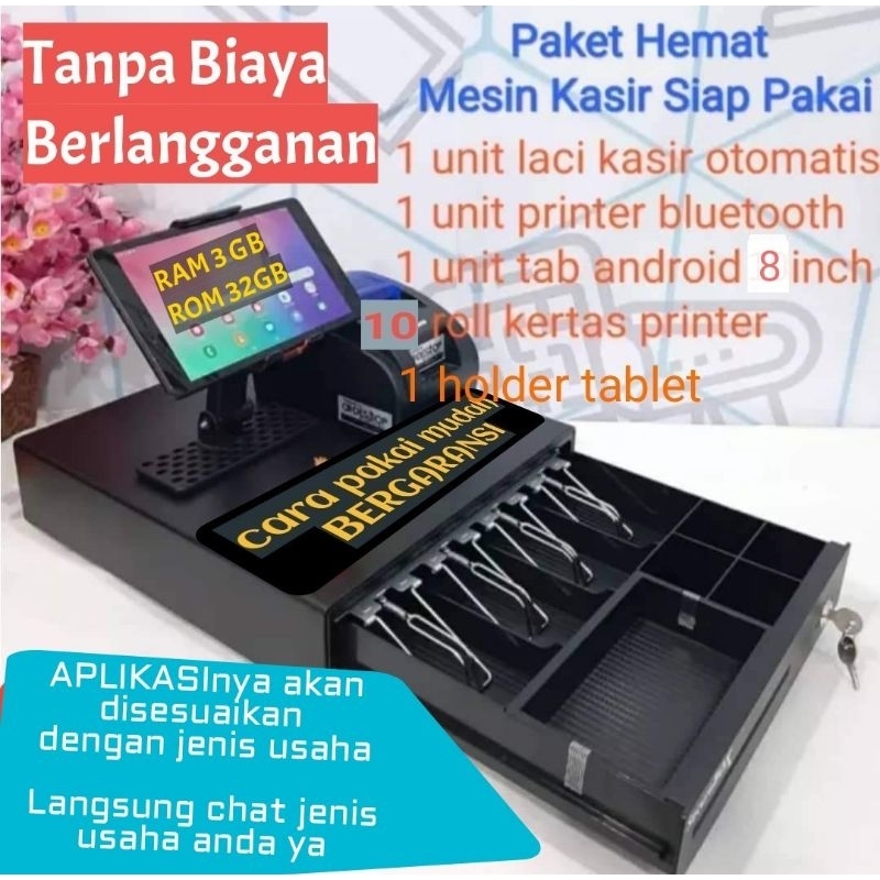 Jual Paket Mesin Kasir Siap Pakai Udah Termasuk Laci Kasir Printer Tablet Android 8 Inch 4452