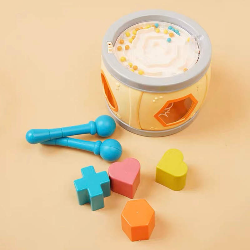 Jual baby drum toys 3 in 1 sensory toys shape sorter drum mazes mainan sensori anak montessori