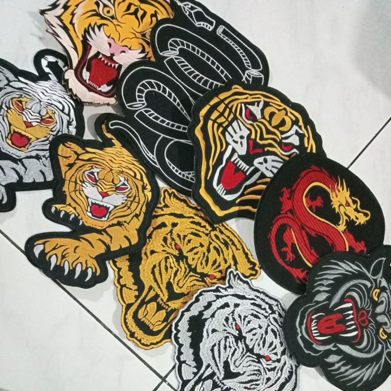 Jual Backpatch Bordir Macan Tiger Gold Dan Silver Aksesoris Jaket