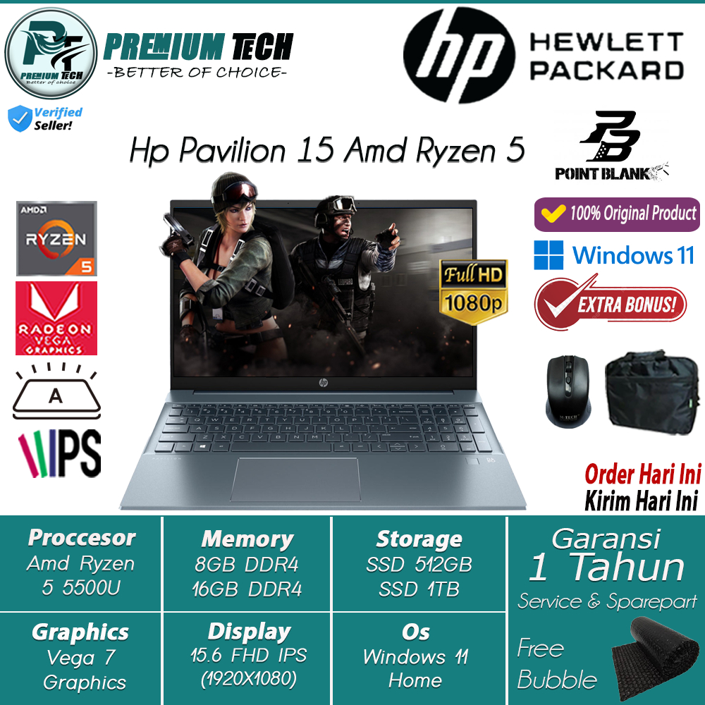 Jual Promo Laptop Gaming Hp Pavilion 15 Ryzen 5 5500u 16gb 512gb Ssd Fhd Windows 11 Shopee 8479