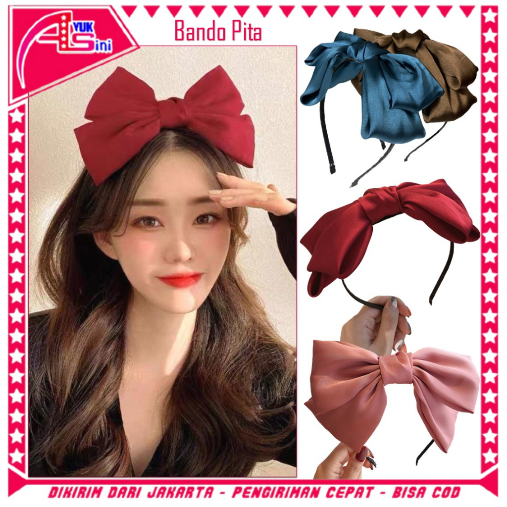 Jual As Bando Korea Wanita Dewasa Pita Besar Bandana Model Pita Polos Headband Aksesoris Rambut 