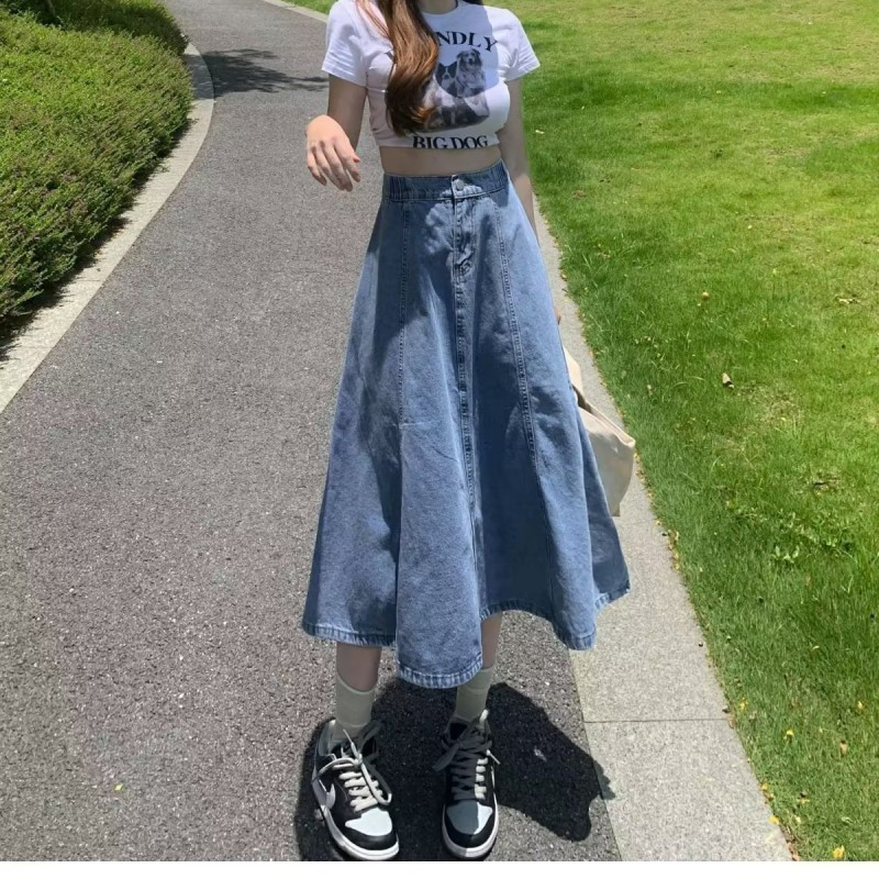 Jual Rok jeans panjang wanita Rok maxi jeans rok plisket jeans Import ...