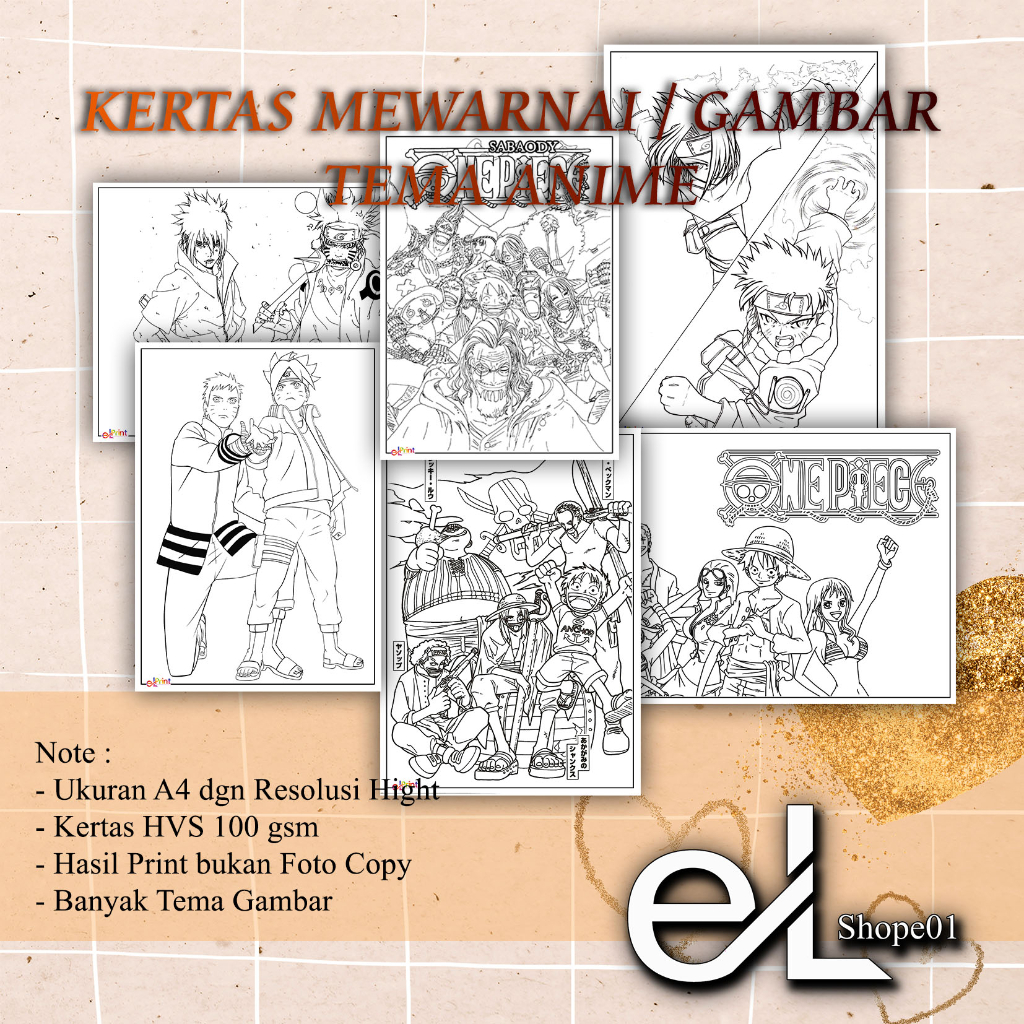 Jual Kertas Gambar Mewarnai Tema ANIME | Shopee Indonesia