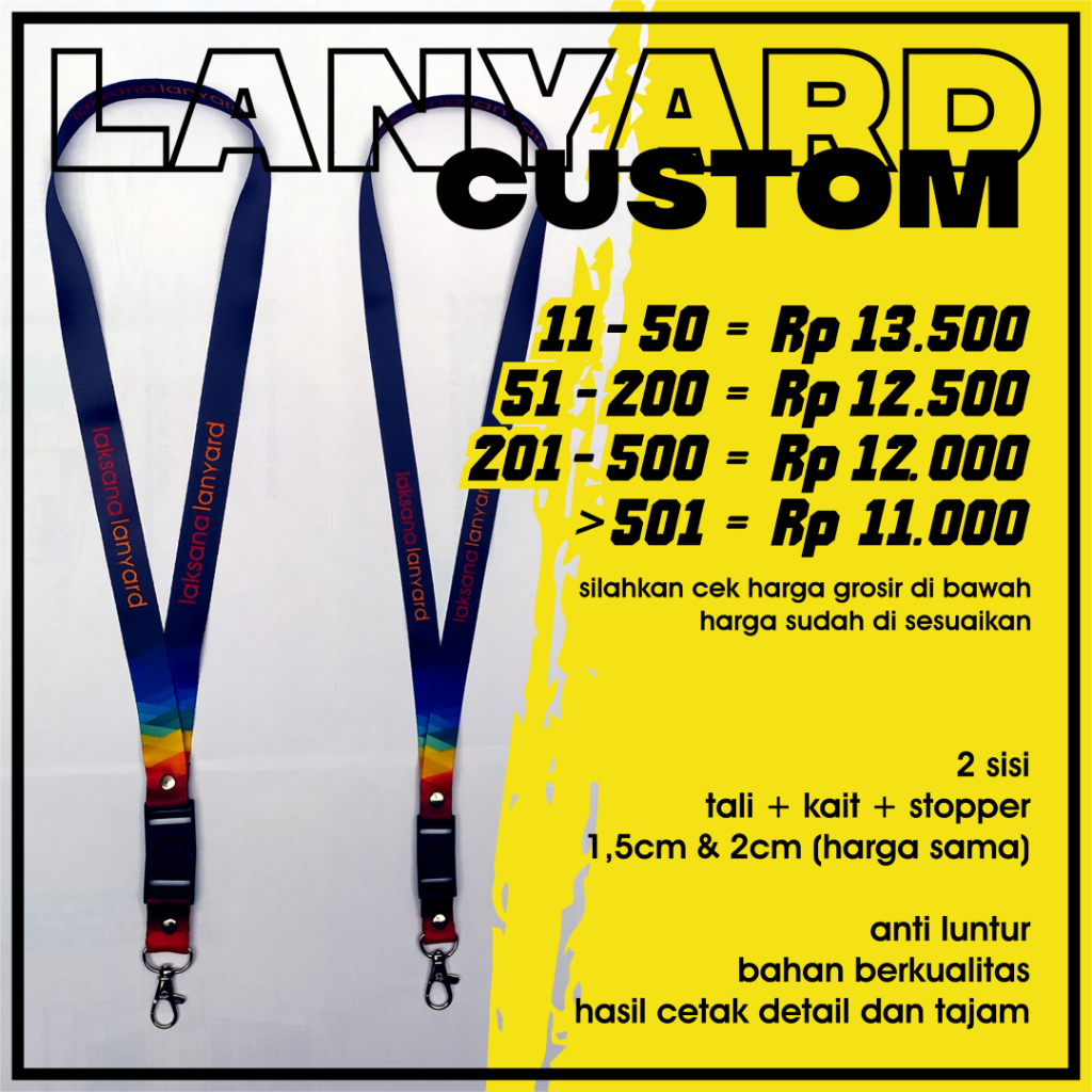 Jual Cetak Tali Id Card Lanyard Custom Printing 2sisi Stopper+kait 