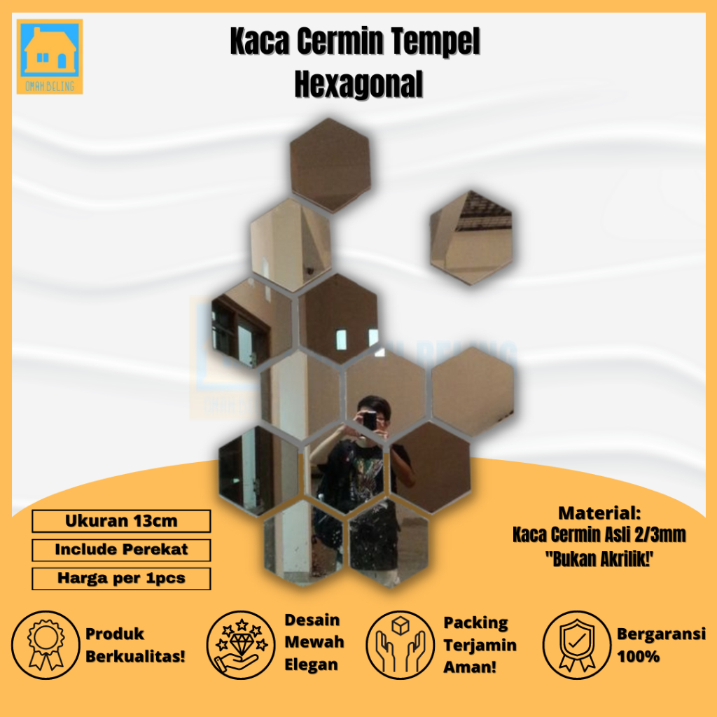 Jual [ASLI KACA] Kaca Cermin Hexagonal / Cermin Aesthetic Dekorasi