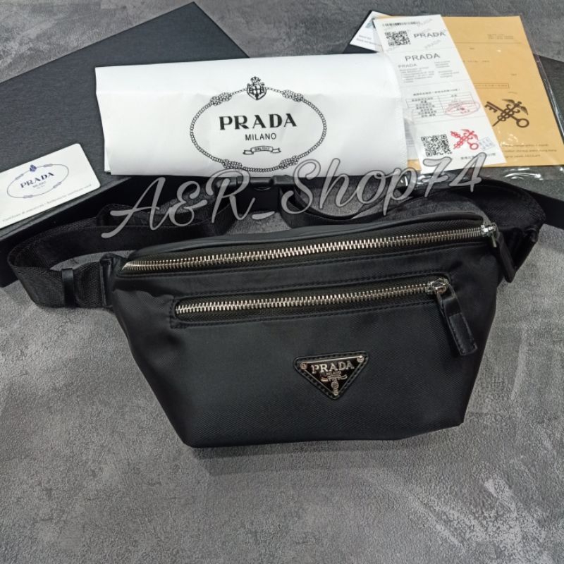 Waistbag Prada Double Zipper Belt Bag Tas Pinggang Nylon Premium Quality