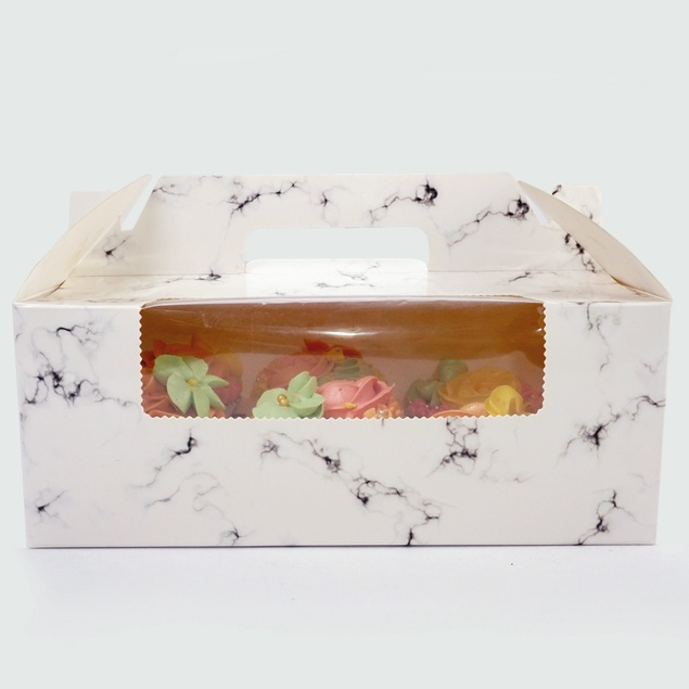 Jual Kotak Cupcake Motif Marble / Gable box cup cake isi 6 / box