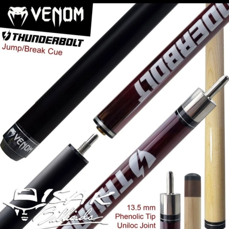 Jual Venom Thunderbolt Jump Break Cue | Maroon 13.5mm Stick Loncat