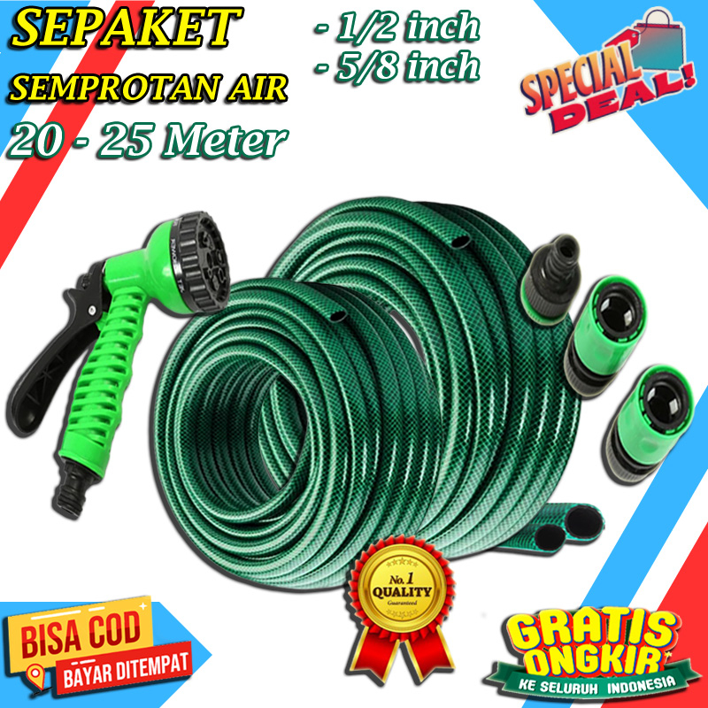 Jual Paket Kepala Semprotan Selang Air Hijau Anti Lumut Meter Rol Jet Spray Taman Kebun