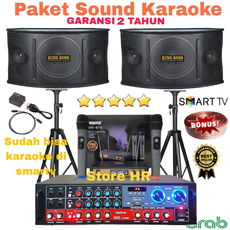 Jual paket karaoke rumahan 10 inch smart tv speaker KING BOSS mic