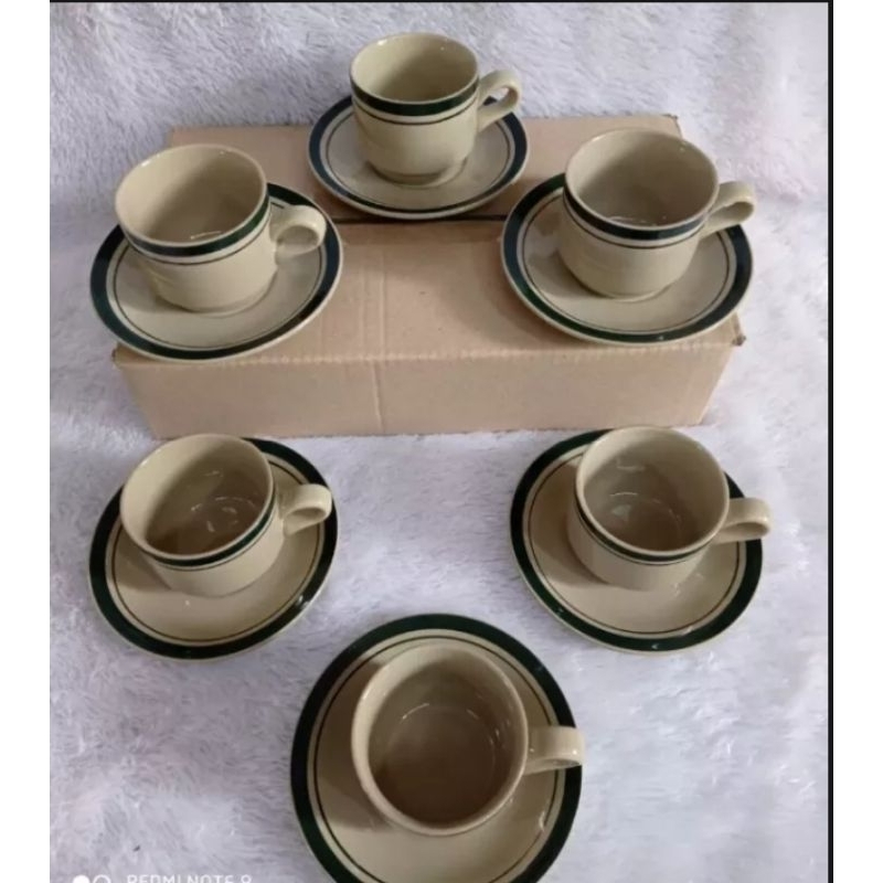 PEROMO 1SET CANGKIR(6CANGKIR 6 TATAKAN) LIS BIRU LIS COKLAT LIS HIJAU PALING LARIS
