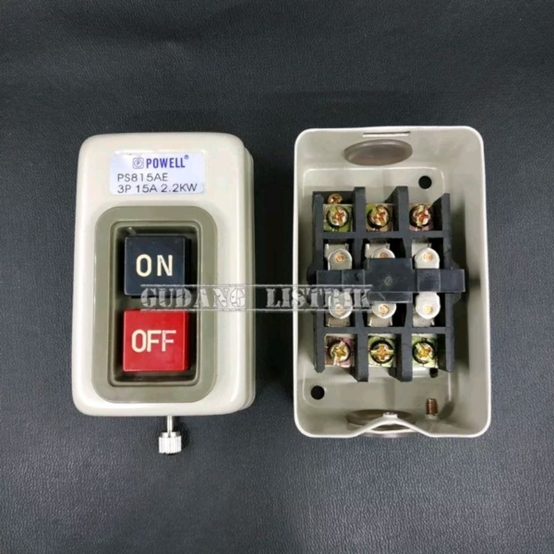 Jual Push Button On Off Powell PS815AE 3P 15A 2.2kw 500V Saklar Mesin ...