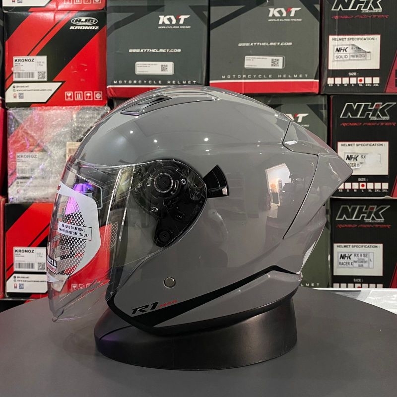 Jual Helm NHK R1 Max Grey Glossy Helm Half Face (ORIGINAL) | Shopee ...