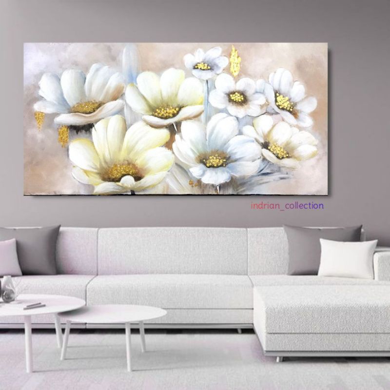 Jual lukisan abstrak bunga dinding ruang tamu | Shopee Indonesia