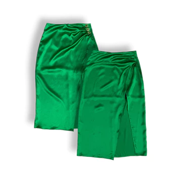 Rok Bahan Satin Hijau Ukuran XS XL