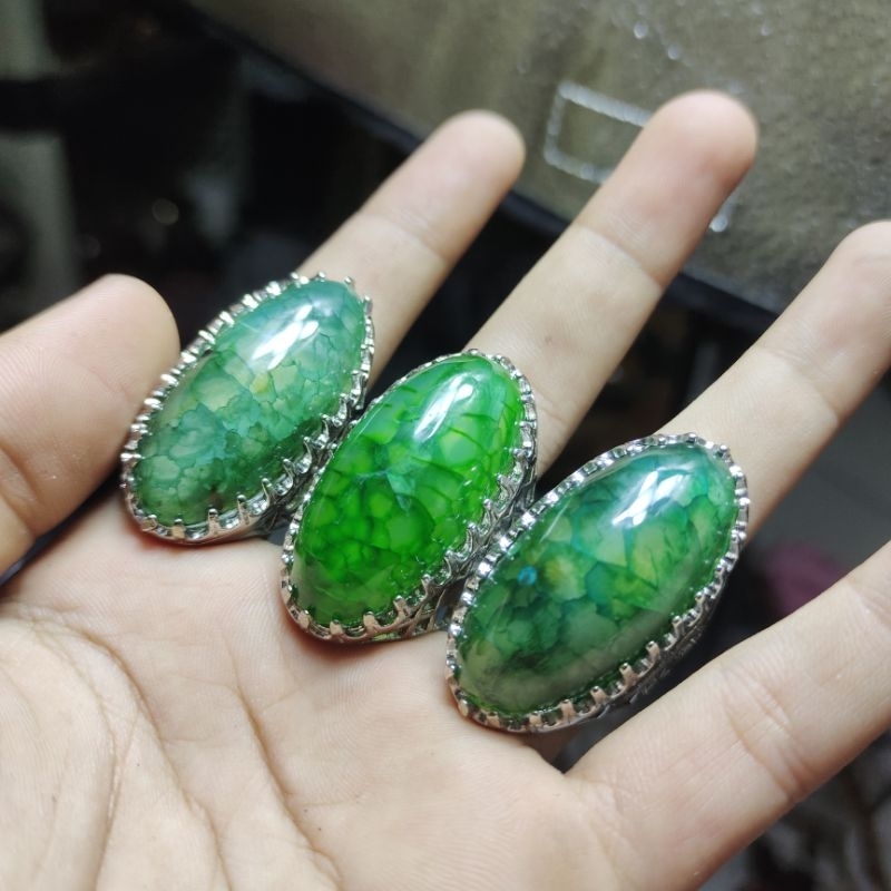 Jual Cincin Batu Pandan Sisik Naga Hijau Lumut Natural Shopee Indonesia