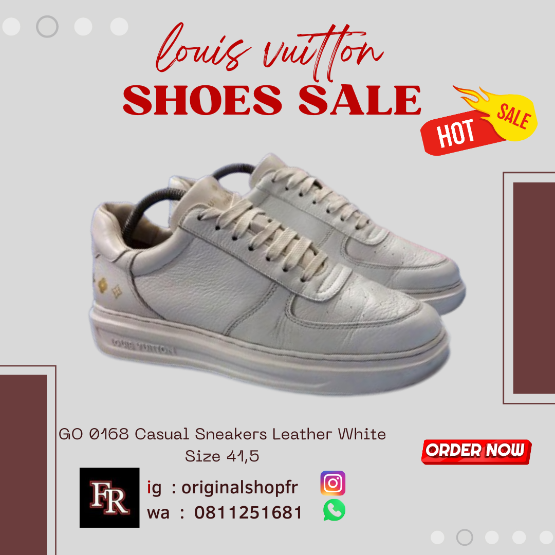 Sepatu Louis Vuitton GO Trainer Sneakers 0168 Leather White Size 41.5