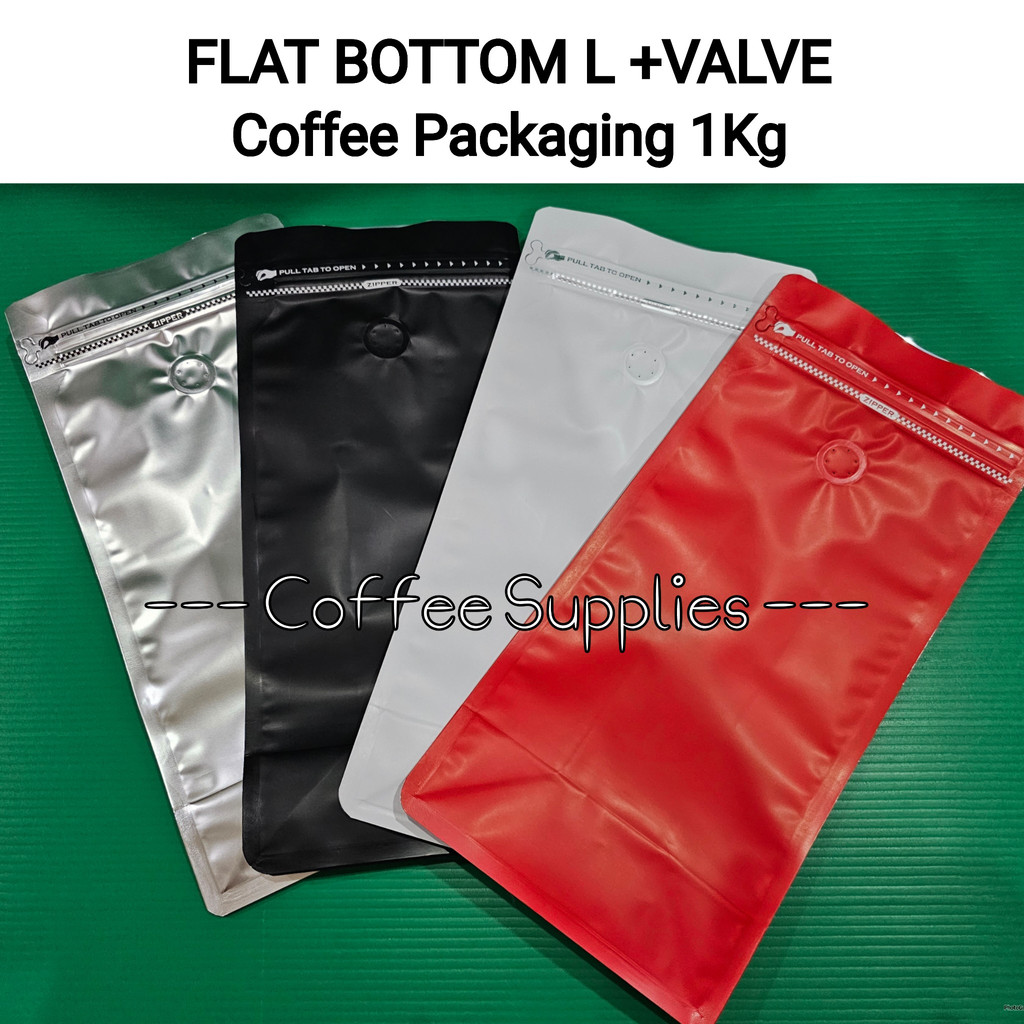 Jual Flat Bottom L Valve Coffee Packaging 1kg Kemasan Kopi Tebal Logo Hand Tangan Pocket Zipper 6568