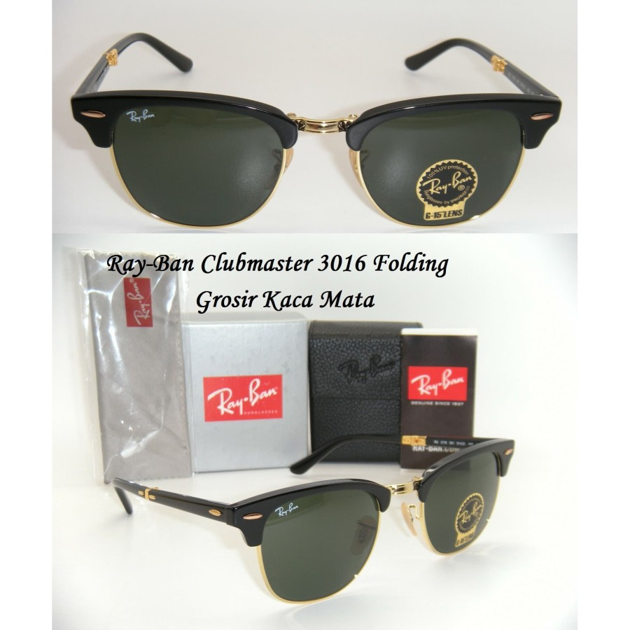Kacamata RAYBAN CLUBMASTER 3016 Folding Lipat Original Gold Black