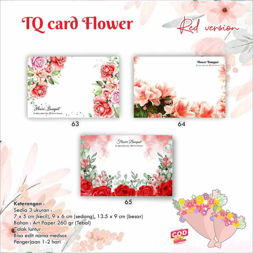 Jual [40 pcs] TQ Card Flower / Bunga / Buket / Thank You Card / Kartu ...